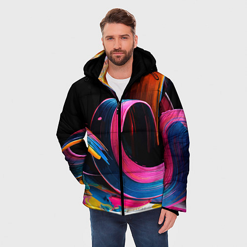 Мужская зимняя куртка Разноцветный мазки краски Абстракция Multicolored / 3D-Красный – фото 3