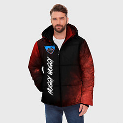 Куртка зимняя мужская Надпись и лицо Huggy Wuggy на темном фоне с огнем, цвет: 3D-черный — фото 2