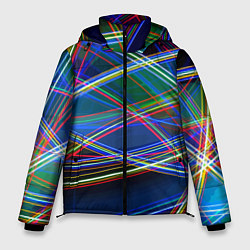Куртка зимняя мужская Разноцветные неоновые линии Абстракция Multicolore, цвет: 3D-светло-серый