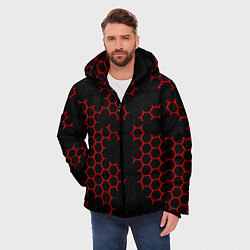 Куртка зимняя мужская НАНОКОСТЮМ Black and Red Hexagon Гексагоны, цвет: 3D-черный — фото 2
