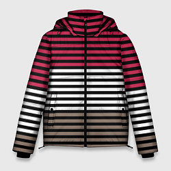 Куртка зимняя мужская Красно-коричневый полосатый узор, цвет: 3D-черный