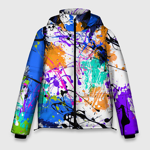 Мужская зимняя куртка Брызги и мазки разноцветных красок на белом фоне / 3D-Светло-серый – фото 1