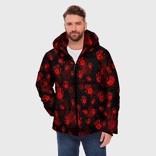 Мужская зимняя куртка Кровавые отпечатки DEATH STRANDING / 3D-Красный – фото 3