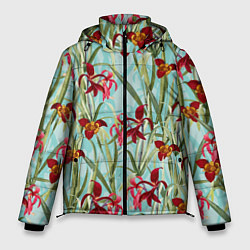 Куртка зимняя мужская Цветы Красные Тигридии, цвет: 3D-красный