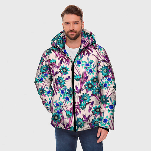 Мужская зимняя куртка Цветы Летние Фиолетовые Рудбеки / 3D-Красный – фото 3