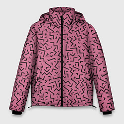 Куртка зимняя мужская Минималистический паттерн на розовом фоне, цвет: 3D-черный