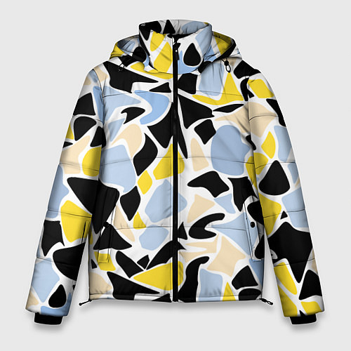 Мужская зимняя куртка Абстрактный узор в желто-голубых тонах на черном ф / 3D-Светло-серый – фото 1