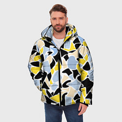 Куртка зимняя мужская Абстрактный узор в желто-голубых тонах на черном ф, цвет: 3D-светло-серый — фото 2