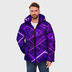 Куртка зимняя мужская Неоновые ромбы в абстракции - Фиолетовый, цвет: 3D-черный — фото 2