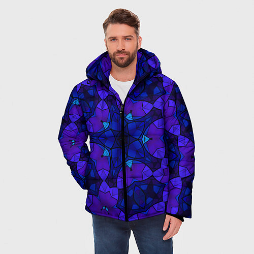 Мужская зимняя куртка Калейдоскоп -геометрический сине-фиолетовый узор / 3D-Красный – фото 3