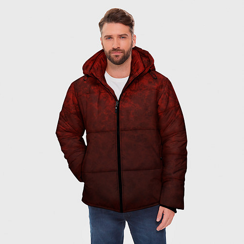 Мужская зимняя куртка Мраморный красно-черный градиент / 3D-Светло-серый – фото 3