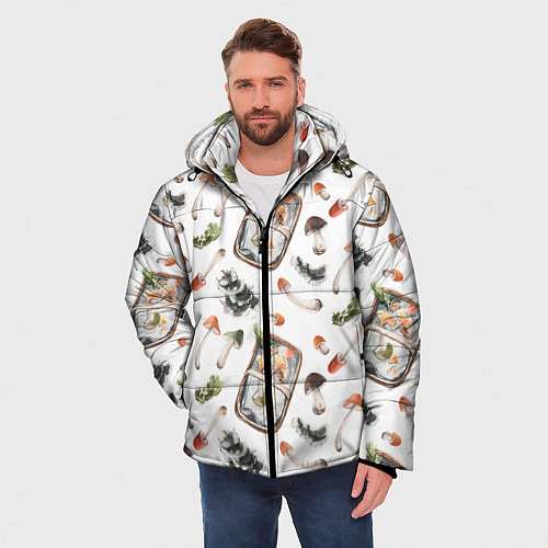 Мужская зимняя куртка Узор Грибы и Корзины / 3D-Красный – фото 3