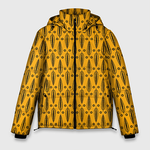 Мужская зимняя куртка Черно-желтый современный узор Листья / 3D-Светло-серый – фото 1