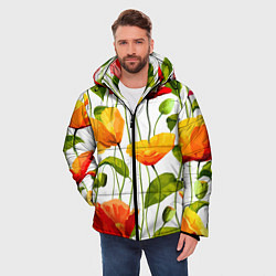 Куртка зимняя мужская Волнообразный узор из цветков мака Лето, цвет: 3D-светло-серый — фото 2