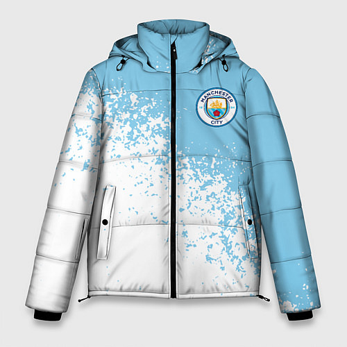 Мужская зимняя куртка Manchester city белые брызги на голубом фоне / 3D-Светло-серый – фото 1
