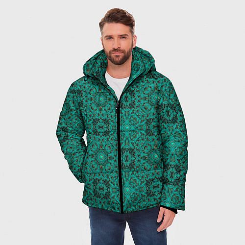 Мужская зимняя куртка Зеленые классические фигуры / 3D-Красный – фото 3