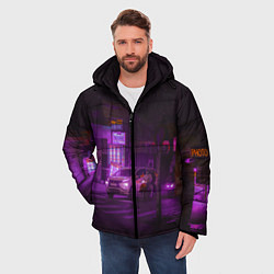 Куртка зимняя мужская Неоновый ночной переход - Фиолетовый, цвет: 3D-светло-серый — фото 2