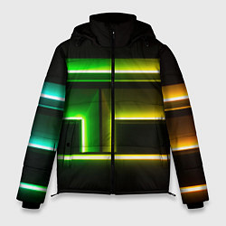 Куртка зимняя мужская Неоновые фигуры и линии - Зелёный и жёлтый, цвет: 3D-черный