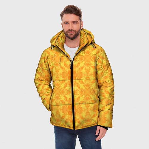 Мужская зимняя куртка Желтый абстрактный летний орнамент / 3D-Красный – фото 3