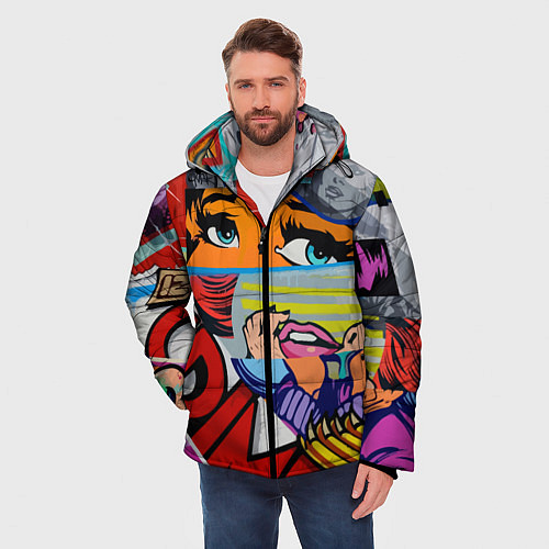 Мужская зимняя куртка Авангардная композиция Pop art Eyes / 3D-Красный – фото 3