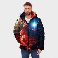 Куртка зимняя мужская Яркая звезда в космическом пространстве, цвет: 3D-красный — фото 2
