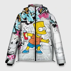 Куртка зимняя мужская Барт Симпсон на фоне стены с граффити, цвет: 3D-светло-серый