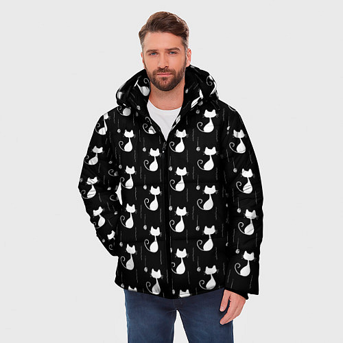 Мужская зимняя куртка Чёрные Коты С Клубками Шерсти / 3D-Красный – фото 3