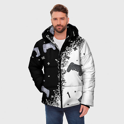 Мужская зимняя куртка Джойстики чёрно-белые / 3D-Красный – фото 3