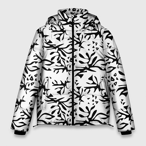 Мужская зимняя куртка Черно белый абстрактный модный узор / 3D-Светло-серый – фото 1