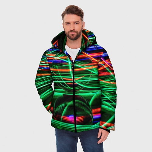 Мужская зимняя куртка Абстрактное множество цветных линий / 3D-Красный – фото 3