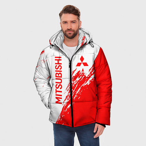 Мужская зимняя куртка Mitsubishi - красная текстура / 3D-Красный – фото 3