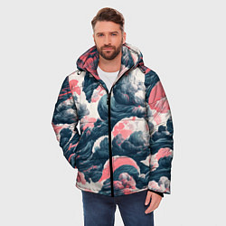 Куртка зимняя мужская Красные облачные узоры, цвет: 3D-светло-серый — фото 2