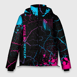 Куртка зимняя мужская Attack on Titan - neon gradient: символ и надпись, цвет: 3D-черный