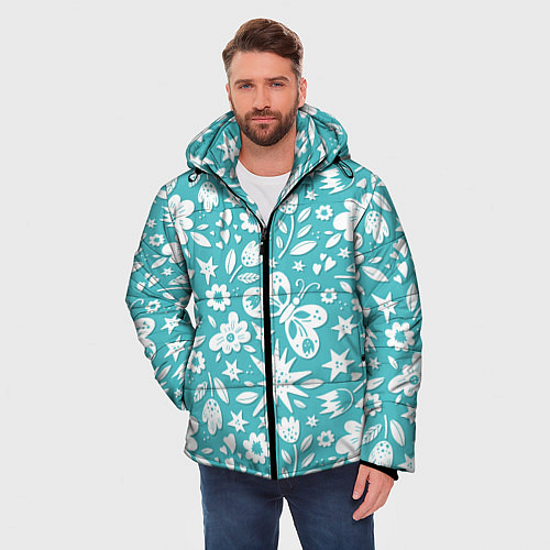 Мужская зимняя куртка Нежный цветочный паттерн / 3D-Красный – фото 3