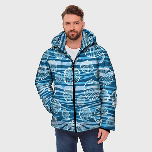 Мужская зимняя куртка Паттерн из створок ракушки - океан / 3D-Светло-серый – фото 3