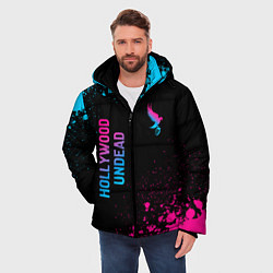 Куртка зимняя мужская Hollywood Undead - neon gradient: символ и надпись, цвет: 3D-черный — фото 2