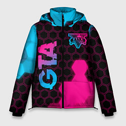 Куртка зимняя мужская GTA - neon gradient: надпись, символ, цвет: 3D-черный