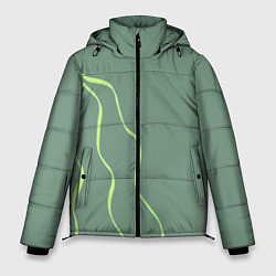 Мужская зимняя куртка Абстрактные зеленые линии на фоне цвета хаки