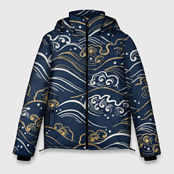 Куртка зимняя мужская Японский узор волны, цвет: 3D-черный