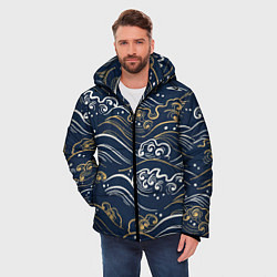 Куртка зимняя мужская Японский узор волны, цвет: 3D-светло-серый — фото 2
