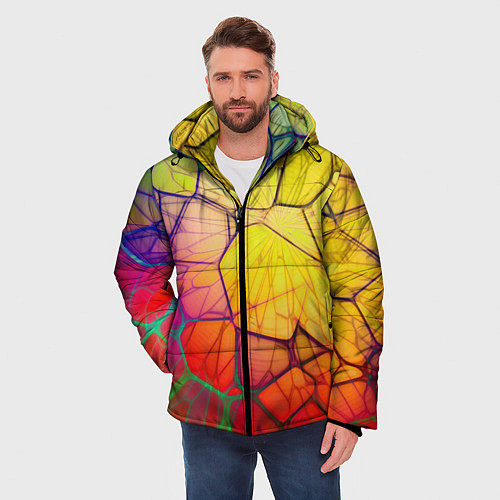 Мужская зимняя куртка Абстрактные цветные фигуры / 3D-Красный – фото 3