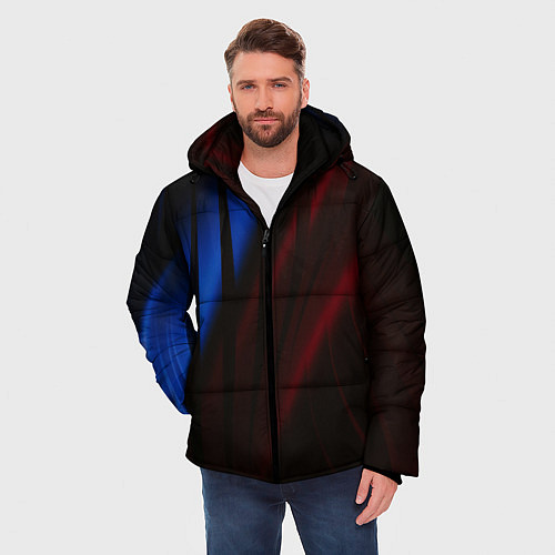 Мужская зимняя куртка Иллюзорные синие и красные линии во тьме / 3D-Светло-серый – фото 3