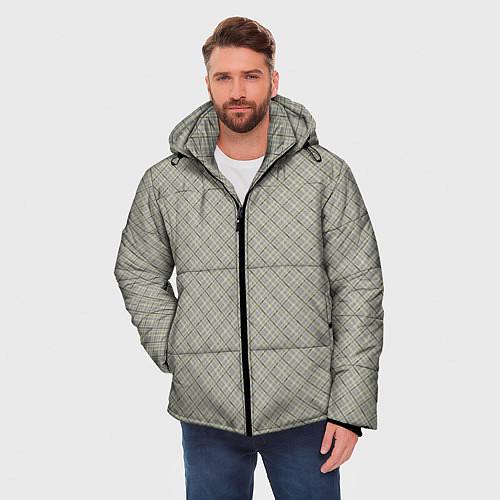 Мужская зимняя куртка Серо-бежевая клетка с тонкой черной полосой / 3D-Светло-серый – фото 3