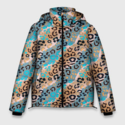 Куртка зимняя мужская Леопардовый узор на синих, бежевых диагональных по, цвет: 3D-светло-серый