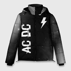 Куртка зимняя мужская AC DC glitch на темном фоне: надпись, символ, цвет: 3D-черный
