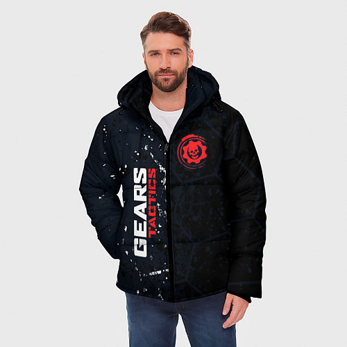 Мужская зимняя куртка Gears of War красно-белой лого на темном фоне / 3D-Светло-серый – фото 3