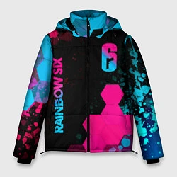 Куртка зимняя мужская Rainbow Six - neon gradient: надпись, символ, цвет: 3D-черный