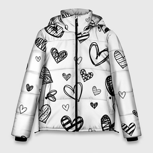 Мужская зимняя куртка Сердца нарисованные карандашом / 3D-Светло-серый – фото 1