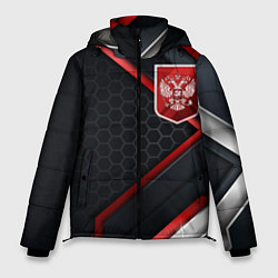 Куртка зимняя мужская Герб России - объемные пластины на фоне, цвет: 3D-красный