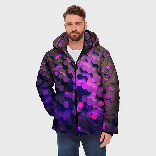 Мужская зимняя куртка Плиты фиолетовый неон / 3D-Светло-серый – фото 3